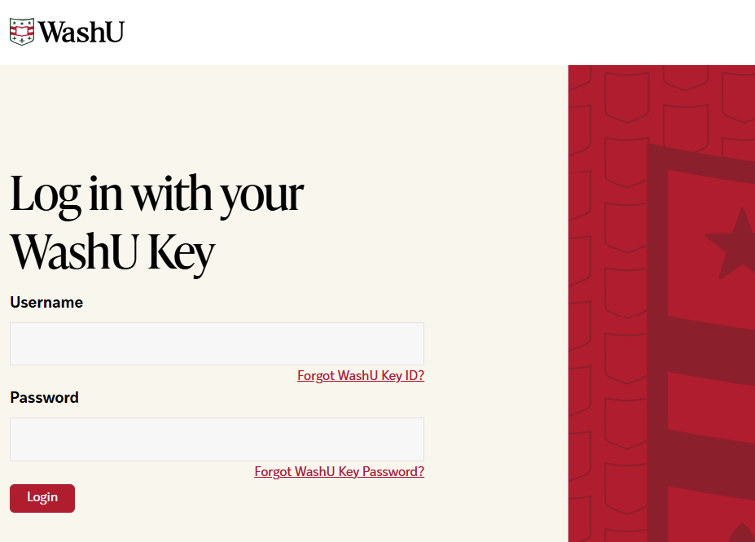 WashU Key login screen